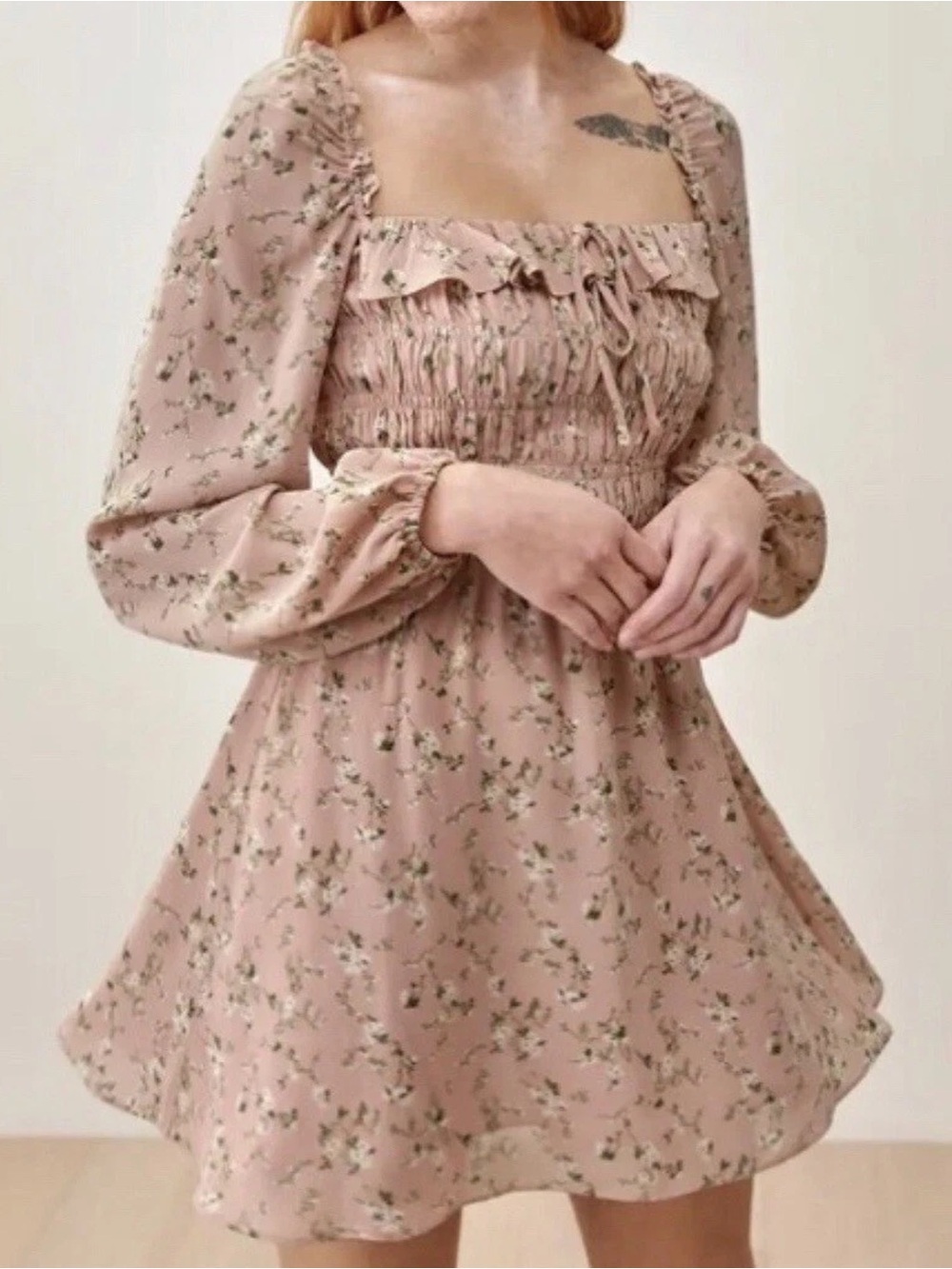 Reformation - Morris Smocked Long Sleeve Babydoll Dress - Melody Floral